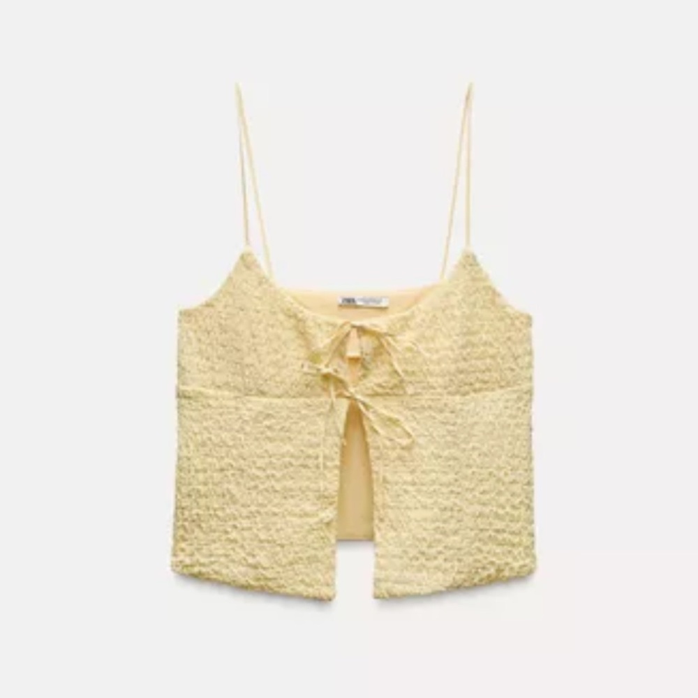 Zara Ruffled Textured Yellow Crop Top Size Large NWT